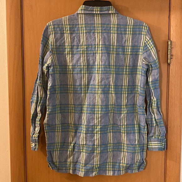 Saks Fifth Avenue Real Clothes Plaid Linen Button Down Shirt Blue Green Small - Picture 7 of 9